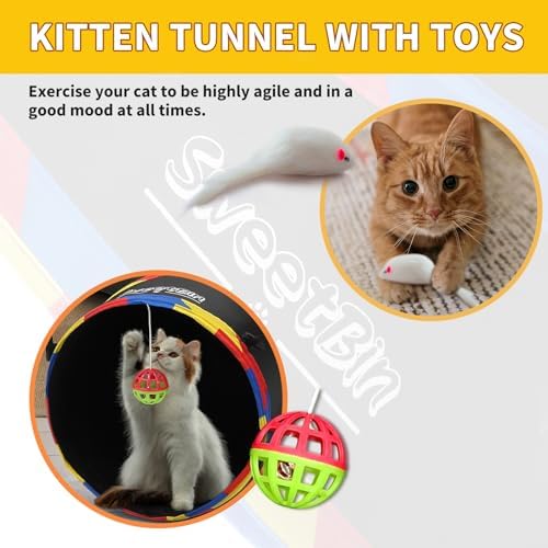 4 Way Cat Tunnels for Indoor Cats with Mouse Toy & Play Ball