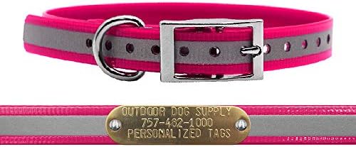 Reflective Waterproof D-Ring Dog Collar w Custom Name Tag, Pink