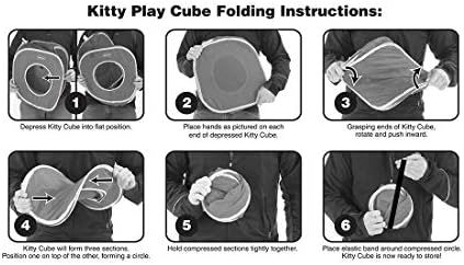 Kitty City Pop-Up Rolling Cat Cube Toy, Collapsible Indoor Cat Play Cube with Peekaboo Openings & Hanging Tassel, Lightweight Foldable Cat Furniture - Blue / Brown