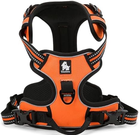 TRUE LOVE Adjustable No-Pull Dog Harness Reflective Vest, Orange, L
