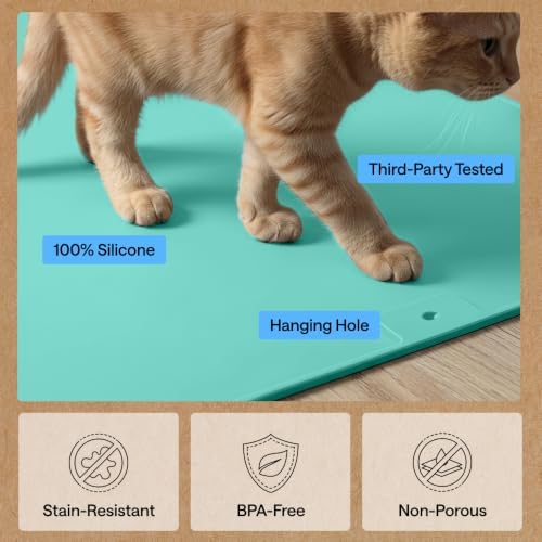 GORILLA GRIP Cat Litter Box Mat, Easy Clean Silicone Mats, 30x24 Turquoise