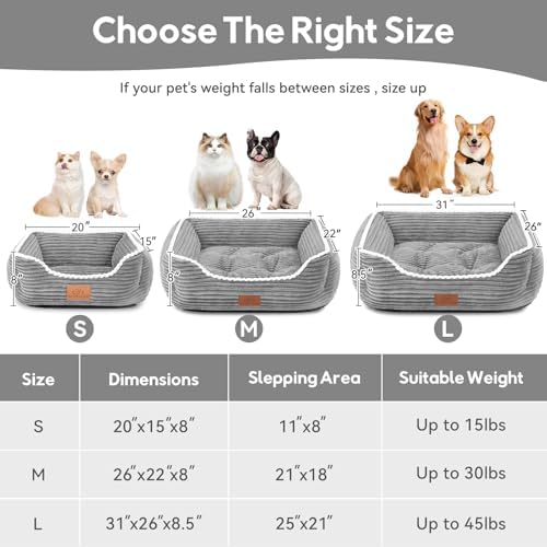 Zerbuger 20in Grey Rectangle Cat Dog Bed Machine Washable Sleeping Sofa