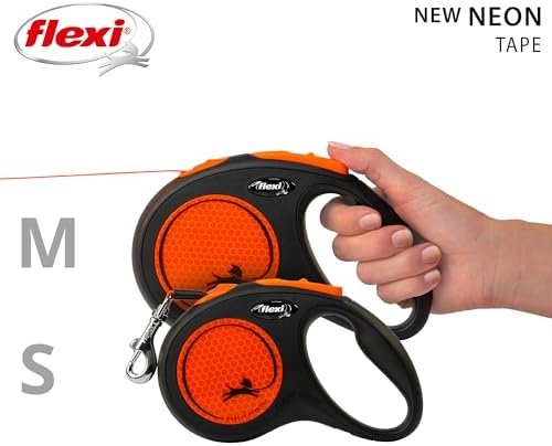 Flexi New Neon Tape Orange Medium 5m Retractable Dog Leash/Lead for Dogs up to 25kgs/55lbs