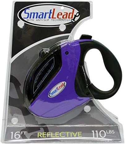 SmartLead Retractable Dog Leash, 16 ft, Reflective, Heavy Duty, Purple