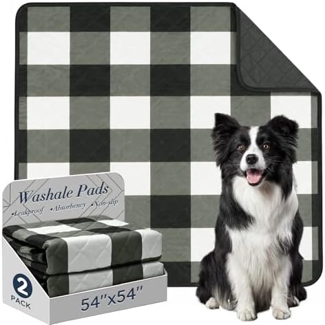 Washable Pee Pads for Dogs(2-Pack, 54"x54"),Absorbent & Leakproof Reusable Training Dog Pads Non-Slip Puppy Pads Incontinence Bed Pads for Crates, Whelping, Playpen, Bed and Floors