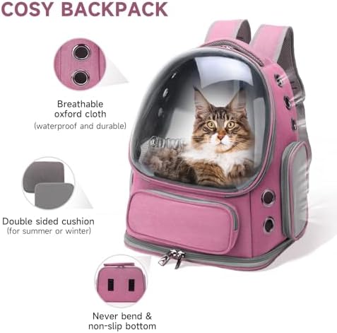 Cawypety Cat Backpack Carrier Large Space Bubble Backpack up to 12lbs Pink