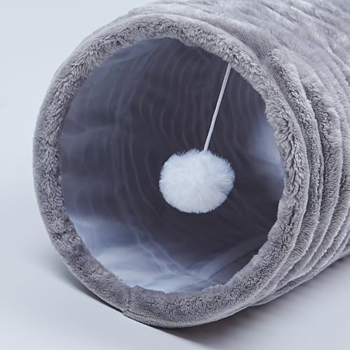 FORMYCATIE Luxurious Cat Tunnel,43" Straight Cat Tunnel Bed with Balls,Cat Toys for Indoor Cats,Collapsible Peekaboo Cat Cave for Kitten Toys (Gray Stripe)