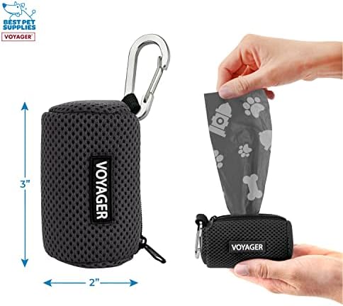 Best Pet Supplies Dog Poop Bag Holder Leash Attachment with 15 Bags, Black, Reusable Mesh Dispenser Pouch for Travel, Walking, Park, and Outdoor Use, Soft and Durable with Clip-On (Pack of 2)