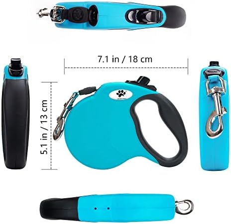 16ft Retractable Dog Leash for Large Breed Dogs up to 110 lbs with a Detachable Chew Proof Extender Wire Ropes (Blue L)