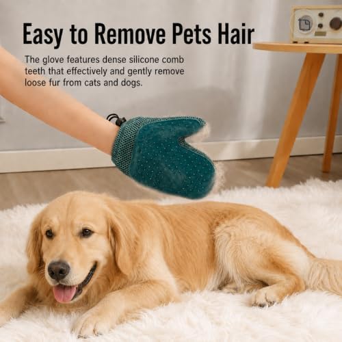 Pet Hair Removal Glove, 2-in-1 Cat Dog Grooming Glove, Fabric Fur Remover