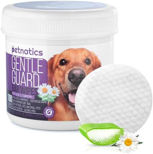 Gentle Guard Dog Ear Wipes with Aloe and Chamomile | Helps Remove Dirt & Wax Buildup | Dog Ear Cleaner Wipes | Alcohol-Free & Pet Safe | Pre-Soaked & Textured Pads | 100 Count 1 Pack