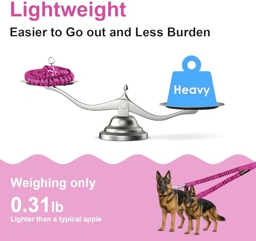 MingXpet 2 Dog Leash, Dog Leash for 2 Dogs, 360° Swivel No Tangle Double Walking Training Leashes for Large Dogs that Pull, Comfortable Shock Absorbing Reflective Bungee, Rose