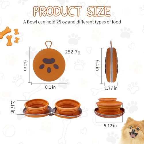 Collapsible Dog Bowls, 2-in-1 Pet Travel Food Water Feeder Brown