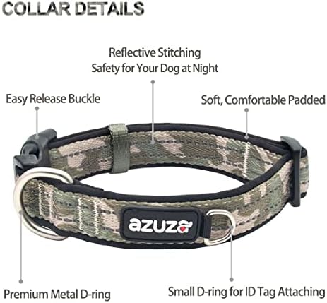 azuza Airtag Dog Collar, Medium Dog Collar with Airtag Holder, Green Camo,M