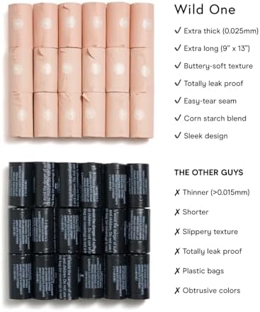 Wild One Dog Poop Bags, 180 Leak Proof Bags Made From Cornstarch, Eco-Friendly, Unscented, Blush Color