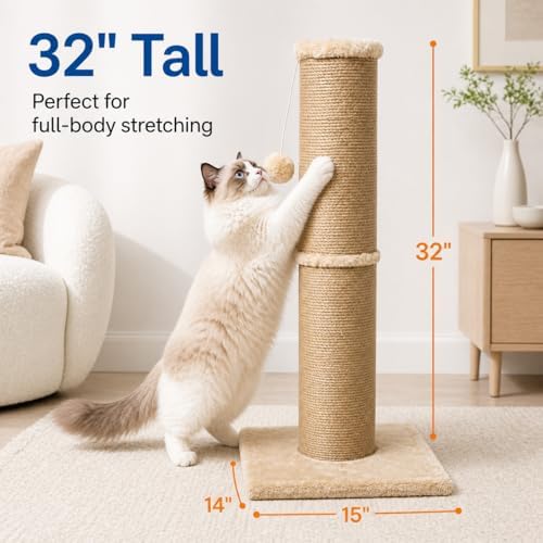 Cat Scratching Post with 5.5 Inch Diameter Sisal Post, 32 Inch, Yellow