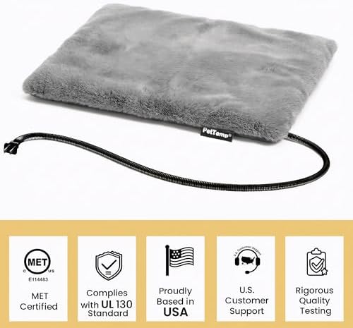 Pet Heating Pad for Cats Dogs Indoor & Sheltered Outdoor Waterproof Heated Cat Bed Heated Dog Bed Chew Resistant Cord Constant Temperature Electric Warming (Grey, S: 16" × 13" × 1.3")
