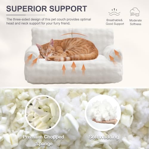 Cat Couch Bed, Cute Pet Sofa for Indoor Cats, 26"x15", Cream White