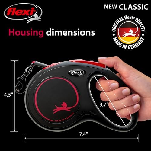 FLEXI® New Classic Tape Retractable Dog Leash, Medium 16ft -Black Red