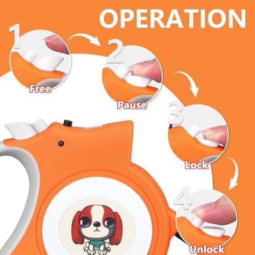 Retractable Dog Leash with LED Light Makife 5m Extendable Dog Lead for Small Medium Puppis up to 25kgs, One-Hand Brake & Lock System, Ergonomic Handle (Orange)