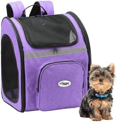 Petique The Backpacker Pet Carrier - Coral: for Small Dogs/Cats/Pets, Storage Pocket, Luggage Handle Slit, Leash Inside, Adjustable Straps, Reversible Mat, 3 Entryways, Folds Flat, Reflective Strip
