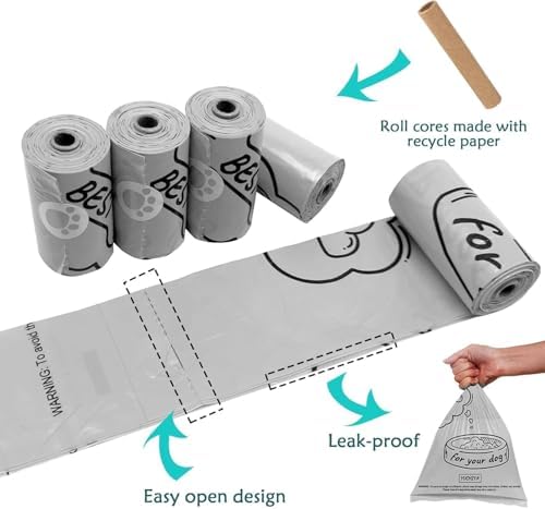 Dog Waste Bags Holder with LED Flashlight Doggie Poop Bags Dispenser with 13 Rolls Leak-Proof Pet Trash Bags Rechargable USB Cable (Mint Green)