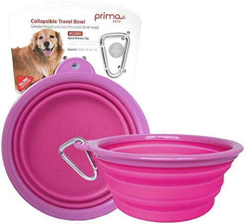 Collapsible Silicone Travel Dog and CAT Bowl with Carabiner, Large, Pink