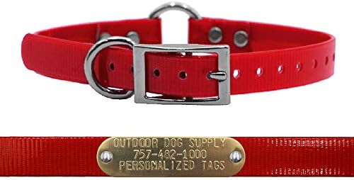 Waterproof D & Center Ring Dog Collar w Custom Name Tag 3/4x15, Red