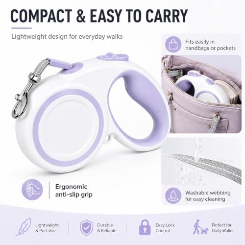 10-16FT,66LBS,Highly Reflective Retractable Dog Leash,S-Gray