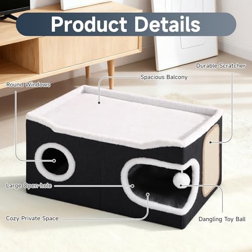 Shikha Extra Large Cat House Bed for Multi Cats with Scratch Pad Black