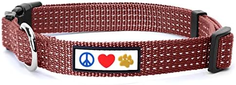 Pawtitas Reflective Dog Collar for Large Dogs – Adjustable Nylon Collar with Quick-Release Buckle | Fits Neck 16–26 in | Night Safety Training Collar | L | Marsala