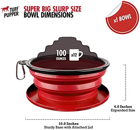 Tuff Pupper SuperBigSlurp Collapsible Dog Bowls, Extra Large Capacity, Portable, Food Safe, Odorless, Non-Toxic Silicone