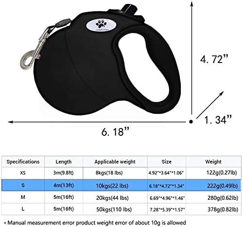 13 ft Retractable Dog Leash for Large Dogs up to 26 lbs,Tangle-Free Nylon Tape,Black Dan S