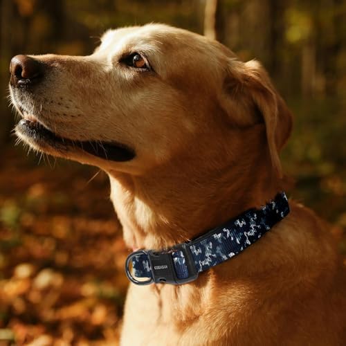 Kazazoo Medium Dog Collar, Reflective Nylon Collar,No Pull,Soft Neoprene Breathable Quick Release Basic Dog Collars for Bulldog,Husky,Border Collie-Blue camo-M