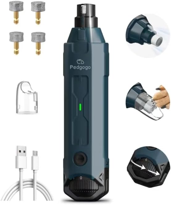 6-Speed Dog Nail Grinder& 5 Grinding Heads Super Quiet (45 db)Pet Nail grinder with 2 LED Lights 12000RPM & 3 Grinding Ports with Dust Cap Dog Nail Trimmer for Large Medium Small Dogs
