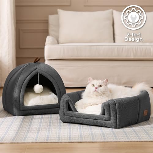 Bedsure 2in1 Cat Beds for Indoor Cats Cave for Kitten with Washable Pillow