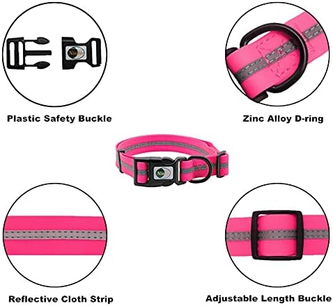 Nimble Reflective Waterproof Dog Collar Adjustable Odor Resistant Easy Clean Pet Collar for Small Medium Large Dogs Night Walking Outdoor Rainy Use (Medium (11.81”-18.5”inches), Pink)