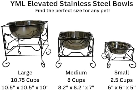 YML Elevated Stainless Steel Dog & Cat Bowl with Black Wrought Iron Stand, 5-Inch (2.5 Cups)
