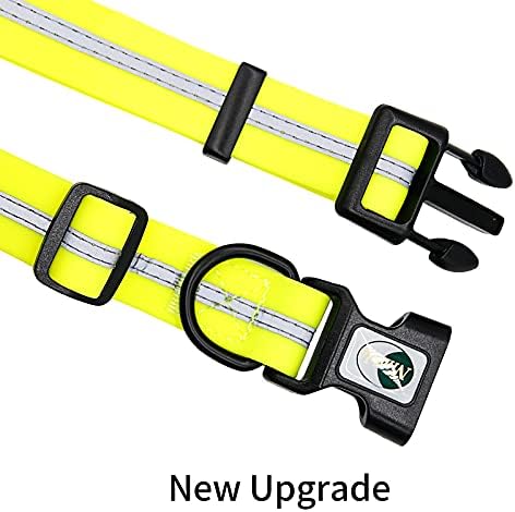 Nimble Reflective Waterproof Dog Collar Adjustable Odor Resistant Easy Clean Pet Collar for Small Medium Large Dogs Night Walking Outdoor Rainy Use (Large (15.35”-24.8”inches), Fluorescent Yellow)