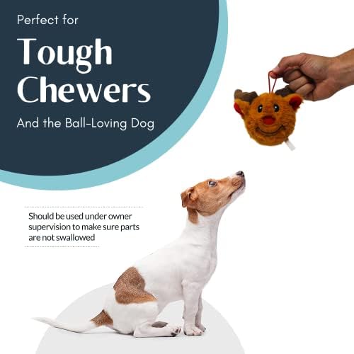 Flourish Pets 2 in 1 Christmas Multi-Layer Chew Toy for Active Dogs | Non-Toxic BPA Free Double Stitched Soft Fabric and Long-Lasting Dog Plush Toys (Reindeer 3.5")