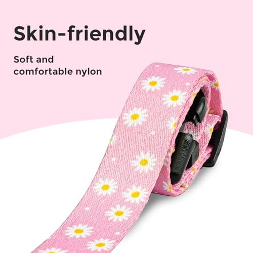 Kazazoo Dog Collar Cute and Soft Nylon Puppy Collar Girl Dogs, Adjustable Dog Collars for Extra Small Dogs, Pink Daisy-XS