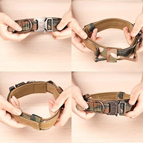 Large Tactical K9 Dog Collar - Heavy Duty with Handle, Camo for German Shepherd (X-Large, Green Camo)