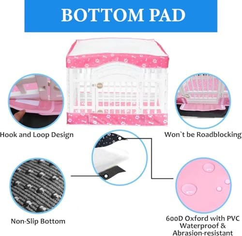 Dog Playpen Bottom Pad and Mesh Top Cover fit 36" x 36“ Puppy Playpen(Fence NOT Included),Reusable for Pet Training,Dog Crate,Waterproof Pet Pee Pads,Whelping,Puppies/Small Dogs,Hoop&Loop Design,Pink