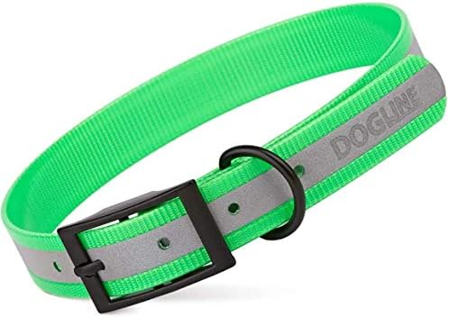 Dogline Biothane Translucent Reflective Waterproof Dog Collar Strong Coated Nylon Webbing with Black Hardware Odor- Proof for Easy Care Clean Fits Small Medium or Large Dogs - Green 3/4"W x 12"-15" L