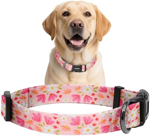 Kazazoo Dog Collar Cute and Soft Nylon Puppy Collar Girl, Adjustable Dog Collars for Large Dogs, Pink Flowers-L