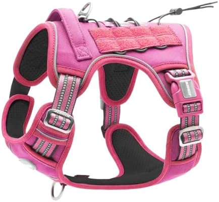 Auroth Tactical Dog Harness for Large Dogs No Pull Adjustable Pet Harness Reflective K9 Working Training Easy Control Pet Vest Military Service Dog Harnesses Rose Red S