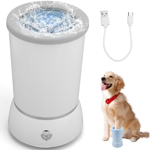 Automatic Dog Cleaner Washer and Massager, Electric Pet Foot Paws Washer for Dogs Cats, USB Portable Dog Feet Cleaner Cup for Small to Medium Dogs, Pet Grooming Supplies(White)