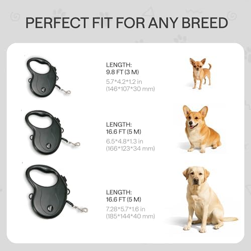 Retractable Dog Leash for Large Dogs up to 110 lbs – 17ft Long Hands Free Lead for Dogs – Reflective Heavy Duty Puppy Leash and Waist Dog Leashes for Training, Running, Outside – Correa para Perros
