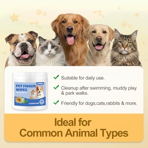 Dog Ear Finger Wipes for Dogs & Cats, Green Tea Scent, 50 Count