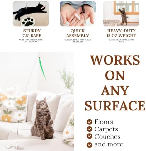 Cat Toys for Indoor Cats, Interactive Cat Toy Wand, Kitten Stuff, 9 Lures